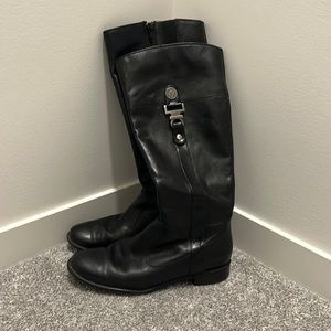 Anne Klein Akcraslee Black Leather Riding Boots
